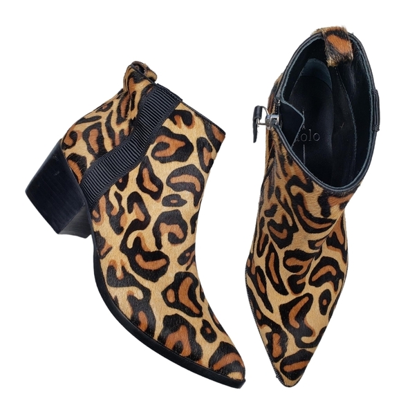 Linea Paolo | Genuine Leather Calf Hair Pointed Toe Ankle Booties Women's 6 - Picture 1 of 12
